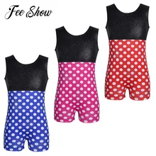 Детский цельнокроеный комбинезон без рукавов для подростков комбинезон для девочек, гимнастический бархатный комбинезон, ярко-розово-синяя полоска в горошек