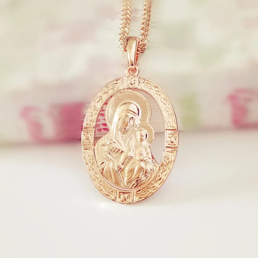 Пресвятая Дева Мэри и сын кулон ожерелье новые модные религиозные украшения трендовые 585 золотого цвета женские ювелирные изделия