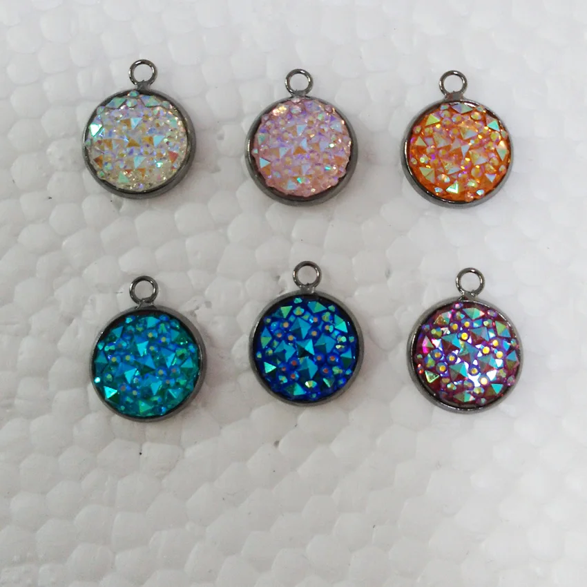 20pcs/lot 12mm Gunmetal color Druzy Necklace Earring Pendant,Faux Druzy