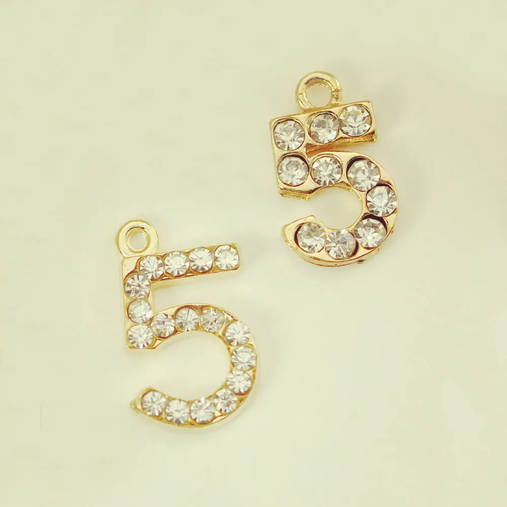 

10pcs Fashion Jewelry Metal charms Number 5 for woman charm Zircon Necklace Pendants charm Bracelet For Women DIY Accessories