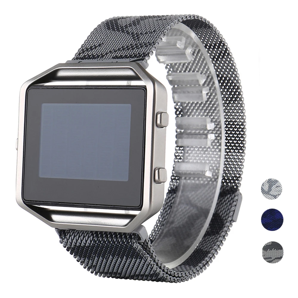 

Milanese Bands For Fitbit Blaze Unique Blue Color Camouflage Loop Mesh Replacement Stainless Steel Bracelet Strap Band