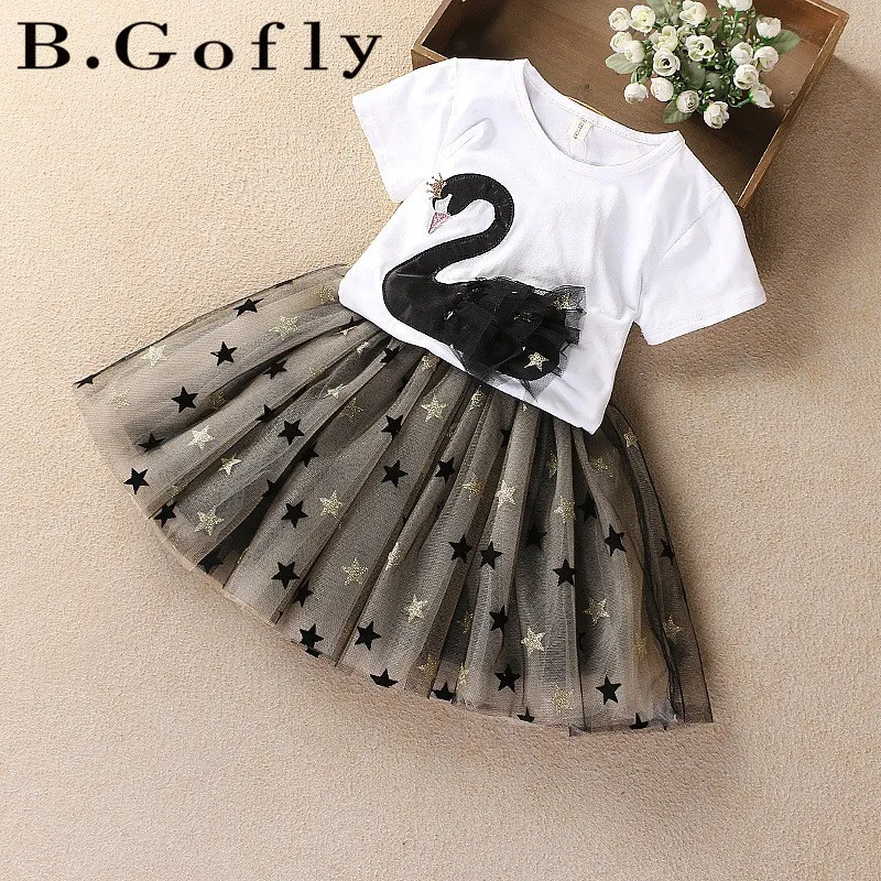 Fashion Toddler Baby Girl Suit Tops T Shirt Two Piece Chiffon Gauzy Dress Children Kids Flamingo Skirt Clothing Set | Детская одежда и