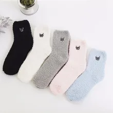PEONFLY Embroidery dog CAT Thickening women cotton Keep Warm Sleep funny cute Socks hosiery Winter cut 5pairs/lot