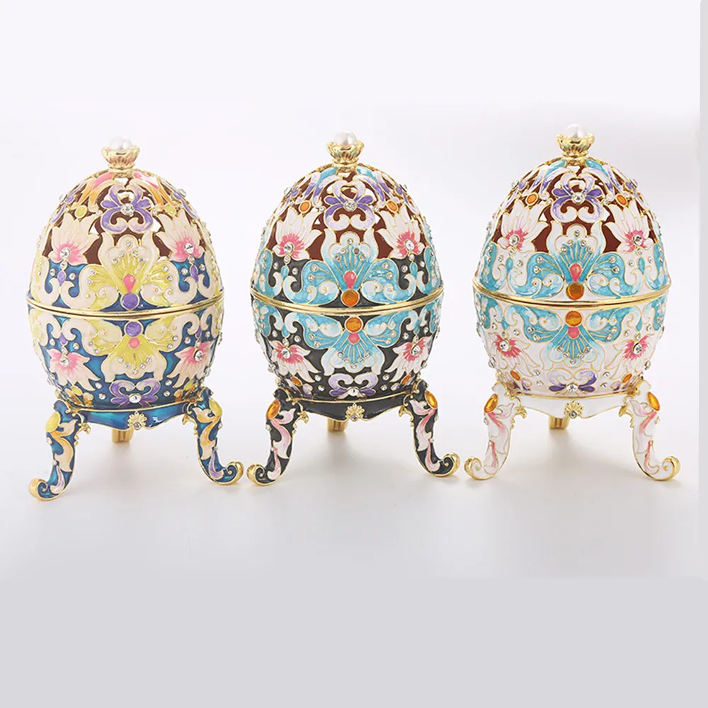 

Faberge Easter Egg Trinket Box Gorgeous Figurine Vintage Jewelry Box Metal Craft Gift Christmas Exquisite Creative Birthday Gift