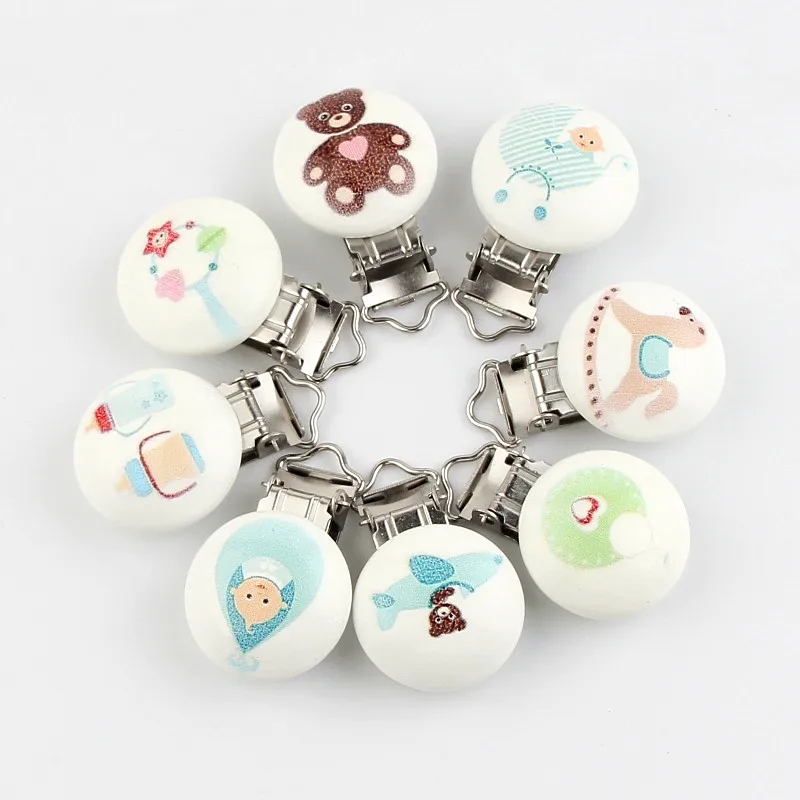 

10pcs Metal holders Wooden Baby Pacifier Clip Baby toy pattern Clasps Accessories diy 29x44mm