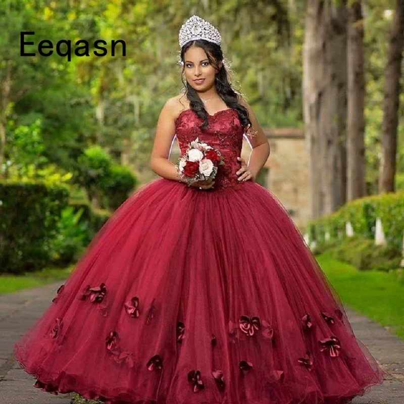

Burgundy Ball Gown Quinceanera Dresses 2018 Off Shoulder 15 Sweet 16 Puffy Quinceanera Gown Prom Dresses for 15 Years
