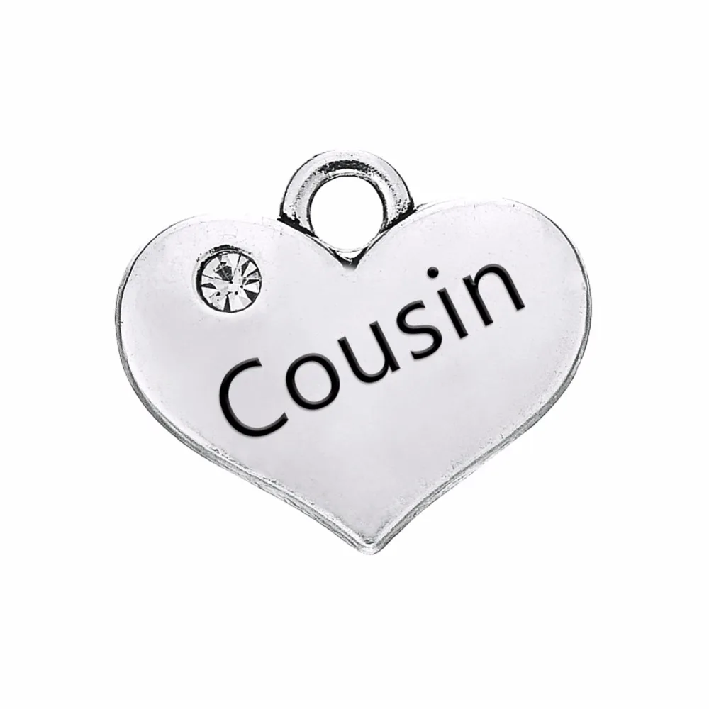 

10PCS DIY Accessories Jewelry Retro Alloy Pendant Letters Heart Shaped COUSIN Charm Dangle Jewelry