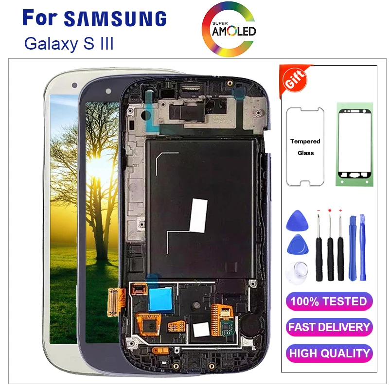 Amoled для samsung S3 i9300 lcd сенсорный дисплей с рамкой совместимый Galaxy lcd|Экраны