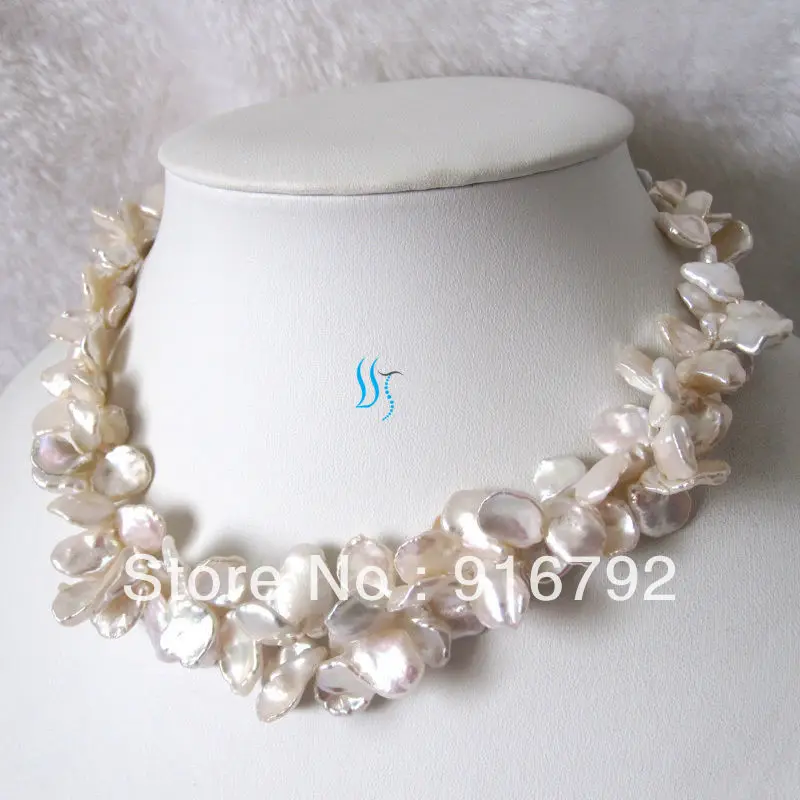 

free shipping >>>>>18" 2Row 9-15mm Peacock Reborn Keshi Pearl Necklace Fashion Jewelry