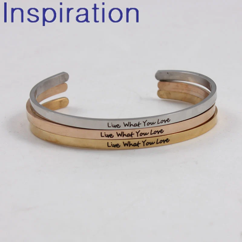 Live What You Love 3 Color Positive Inspirational Quotes Bracelets 316L