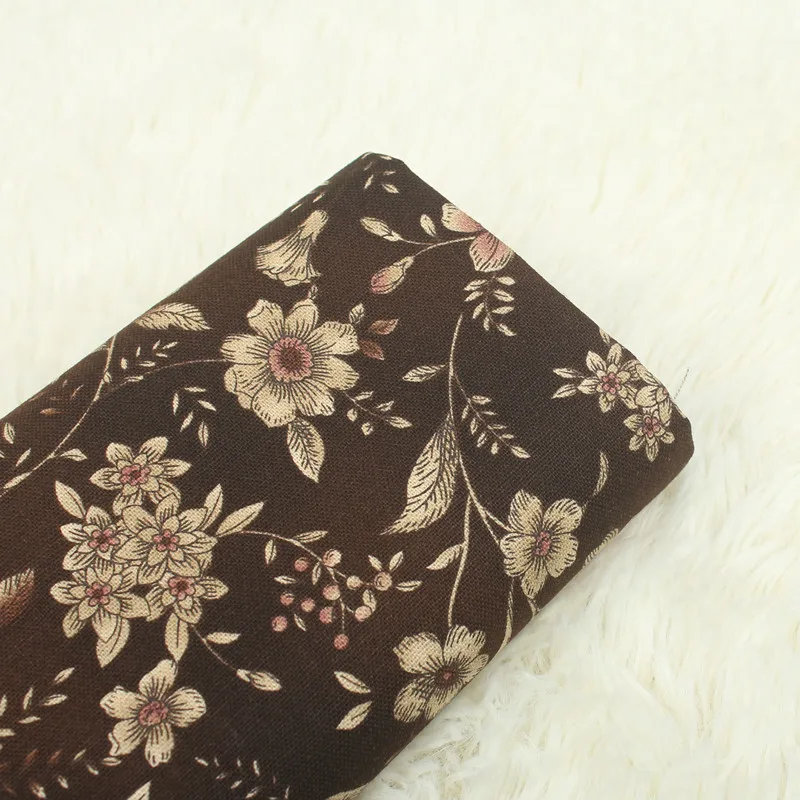 

half yard import cotton linen antique fabric brown bottom with retro floral print, handmade DIY patchwork garment tissue CR-A506