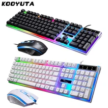Радужный светодиодный Pro игровая клавиатура мышь комплект USB Проводная клавиатура и мышь 1600 dpi мыши для компьютера ноутбука ПК геймера