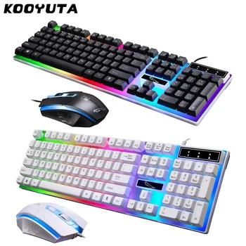 

New Rainbow LED Pro Gaming Keyboard Mouse Kit USB Wired Keyboard and Mouse 1600 DPI Mice for Computer Notebook Laptop PC Gamer
