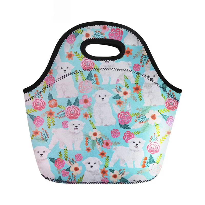 

Thermal Insulated Lunch Bags for Women Maltese Florals Kids Cooler Handbag Female Lunchbox Food Zipper Picnic Packed Bag