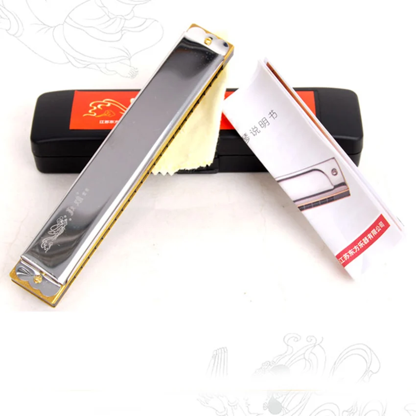 Dunhuang 24 holes C tone Tremolo Harmonica Sliver Wind Musical