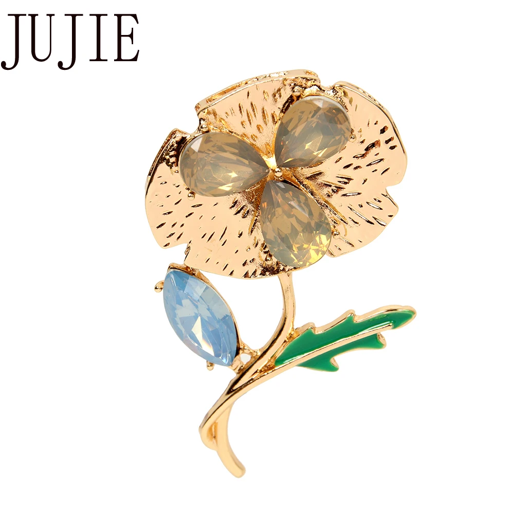 

JUJIE Fashion Opal Crystal Flower Brooches For Women 2019 Plant Lapel Brooch Pins Jewelry Dropshipping