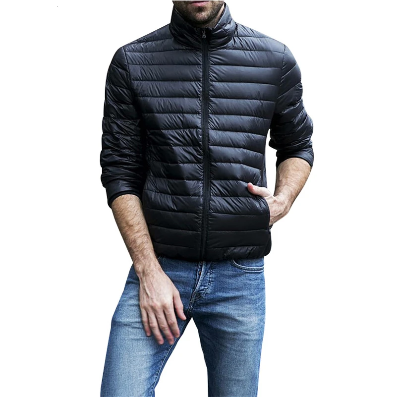 

Autumn Winter Jacket Men New Couples Thin Coats 90% Duck Down Ultra-light Slim Stand-Collar Cotton-Padded Solid Parkas 2019 coat