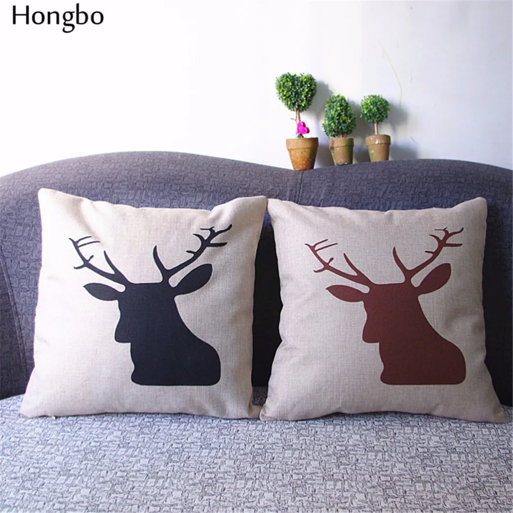 Buy Hongbo Elk Dear Head Cotton Linen Deer Pillow Case For Office Bedroom Chair