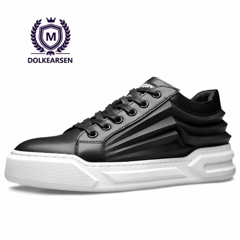 DOLKEARSE New leather Men Plate shoes Fashion White 3D England Style Tide Brand Breathable Light Casual Shoes D170811 | Обувь