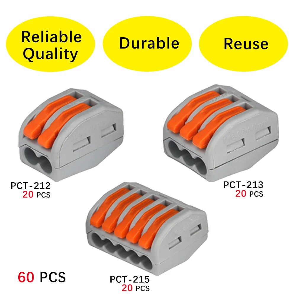 

Free shipping 20pcs 2P + 20pcs 3P + 20pcs 5P Universal Compact Wire Connector Conductor Terminal Block push-in Terminal Block