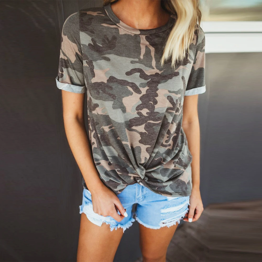 

Camouflage curling kink casual Womens Clothing Summer Round Neck Tops 2019 Streetwear Short Sleeve T-shirt D20