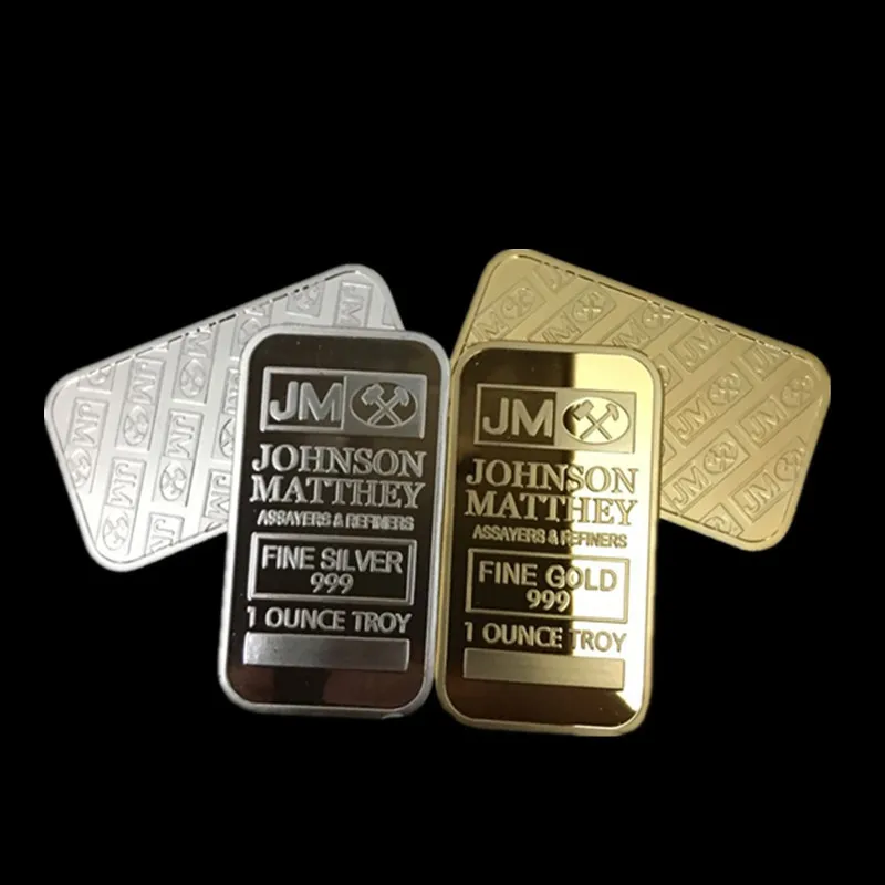 100 шт не магнитный Джонсон Matthey JM слиток золота настоящее золото и посеребренные слитки значок 50 мм x 28 мм украшения дома