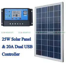 Solar Kits 25W 12V Polycrystalline Solar Panel with 20A PWM Solar Charge Controller Ruglator for Solar Home Use PV System
