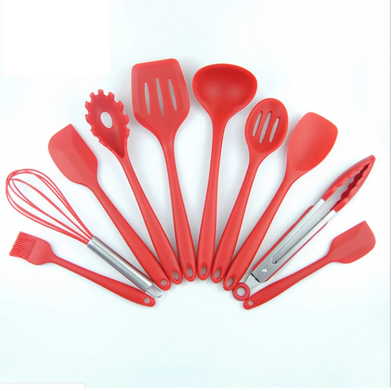 10pcs silicone kitchen utensil set, heat-resistant non-stick silicone cooking utensils, baking BBQ cooking tool kit