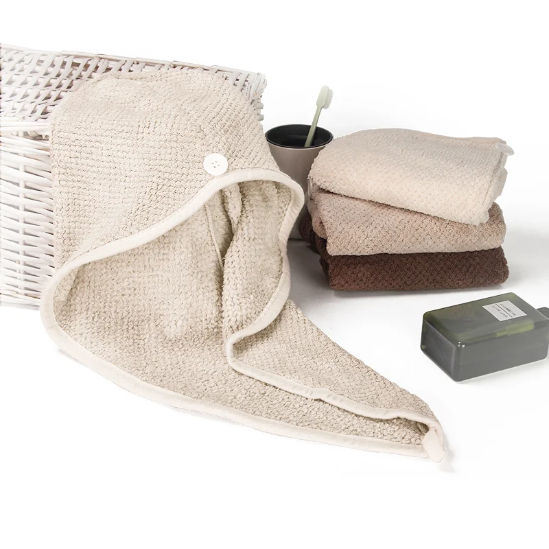 EHEH Solid Color Hair Dry Cap Wrap Turban Drying Bath Shower Hat with Button Bathroom Magic Dry Hair Hat Magic Hair Dryer
