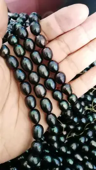 

stunning 12-13mm baroque tahitian black geen pearl necklace24inch 925silver