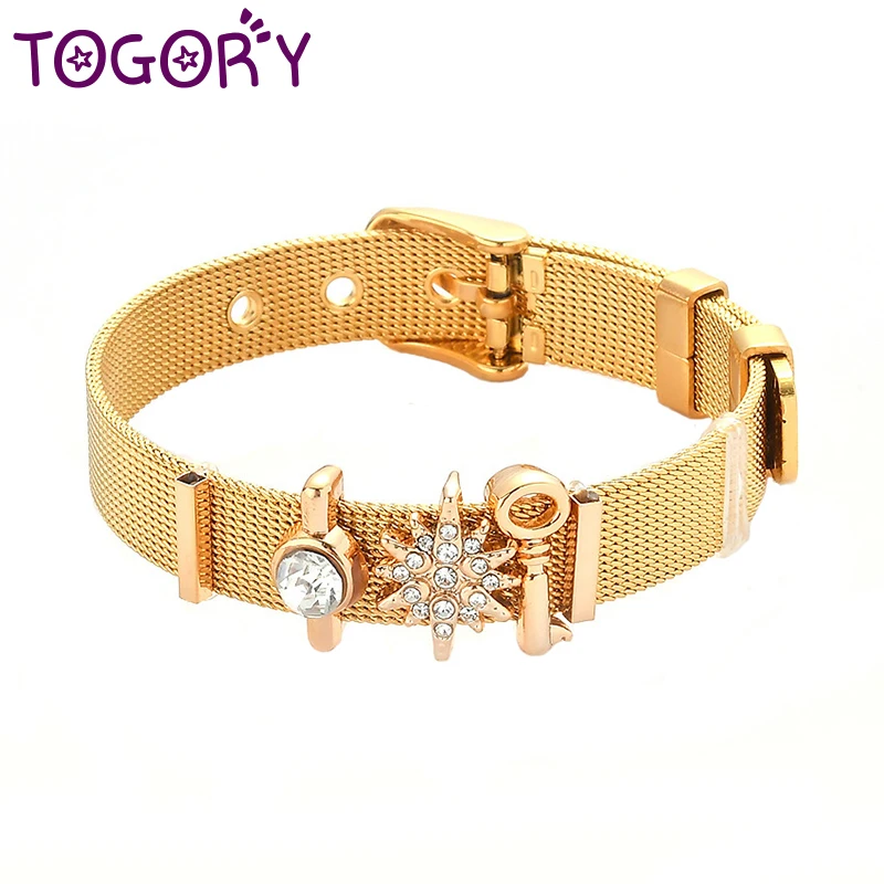 

2019 High Quality Mesh Bracelet Set Stainless Steel Bracelet Crystal Snowflake Charm Fine Bracelet for Woman Valentines Gift