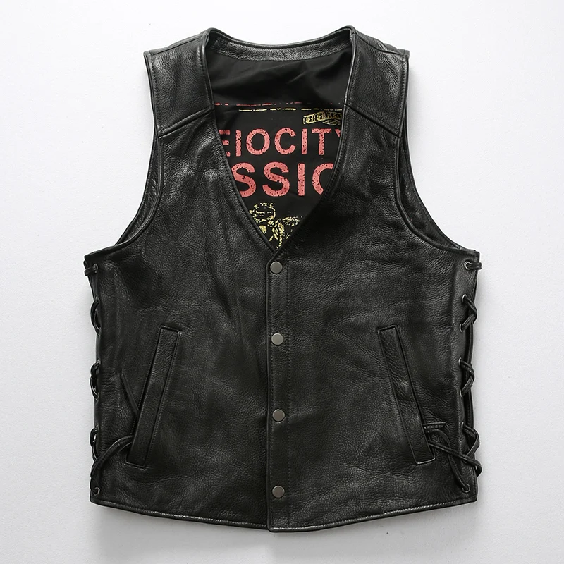 Promotion 8005 Read Description!Asian size super quality Cow leather vintage waistcoat men's cowhide leather stylish light reflecting vest