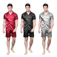 Tony&Candice Satin Silk Pajamas Shorts For Men Rayon Silk Sleepwear Summer Male Pajama Set Soft Nightgown For Men Pyjamas Tony&Candice Satin Silk Pajamas Shorts For Men Rayon Silk Sleepwear Summer Male Pajama Set Soft Nightgown For Men Pyjamas