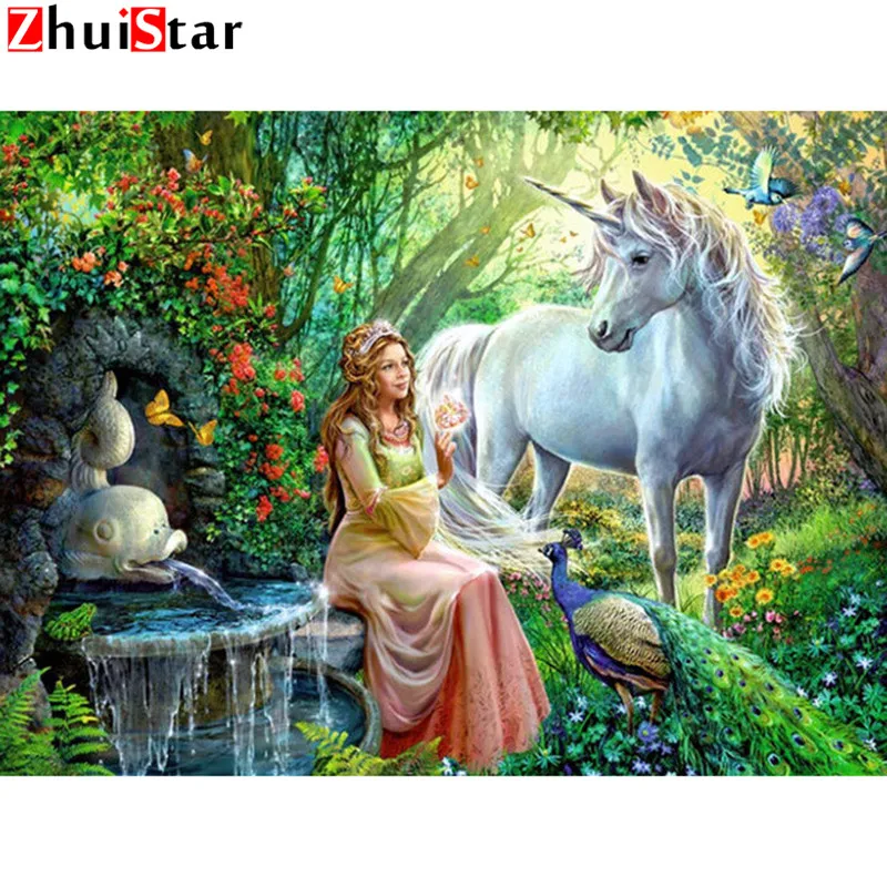 

5D Diy Diamond Painting Cross Stitch Fairy and unicorn Needlework Home Decorative Square Mosaic Diamond Embroidery XY1