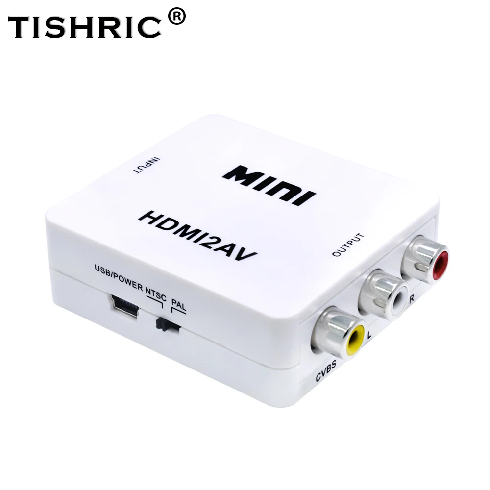 Оригинальный конвертер Mini HDMI2AV для ПК/PS3/VCR/DVD PAL/NTSC с блоком питания HDMI в RCA AV/CVBS