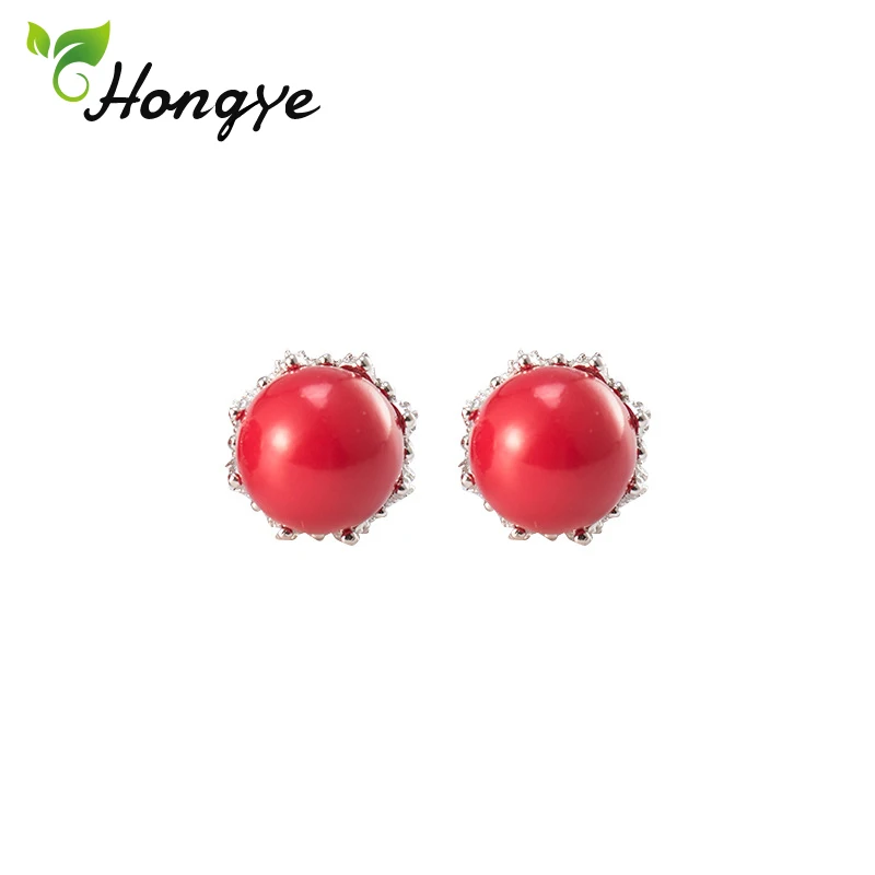 Hongye S925 серьги гвоздики для Женская циркониевая декоративная Красная оболочка жемчужные опаловые серьги элегантные девушки настоящие модные ювелирные изделия из жемчуга