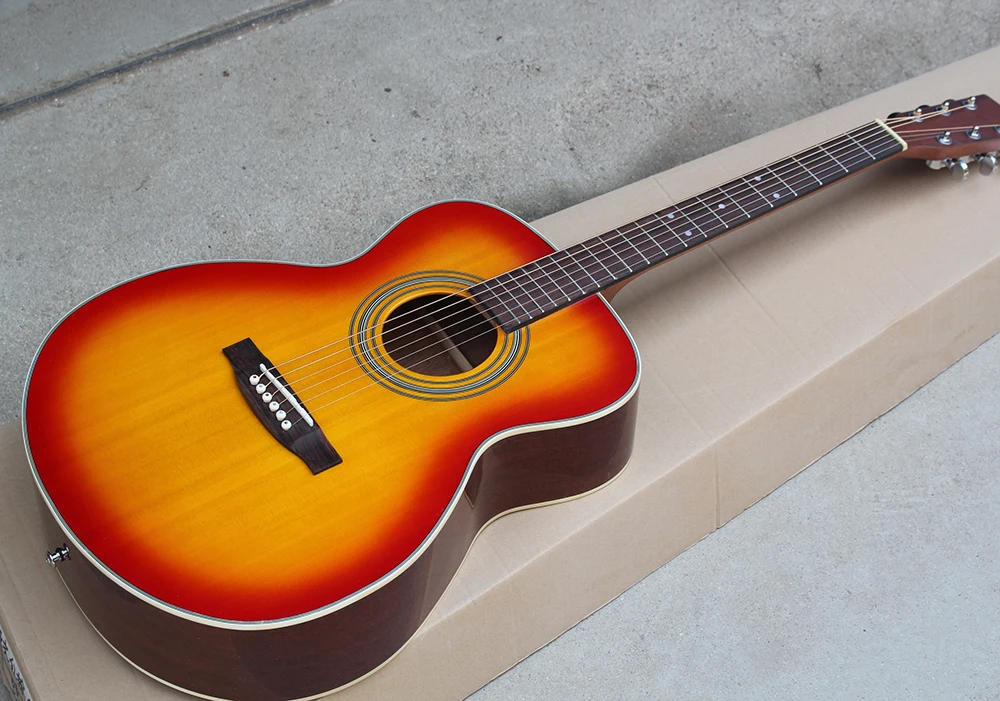 Factory custom cherry red 41" top solid acoustic guitar with white