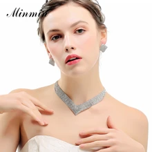 Minmin классический серебристый цвет кристалл наборы свадебных ювелирных изделий Геометрическая Форма Стразы цепочки и ожерелья наборы для вечеринки Пром MTL475