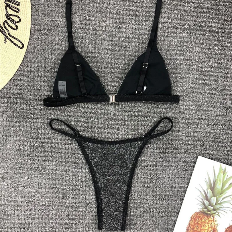 Sexy Bikini Set Women Swimsuit Silver Silk Gold Beachwear BikiniS Beach Swimwear 2019 NEW #4A03 (5)
