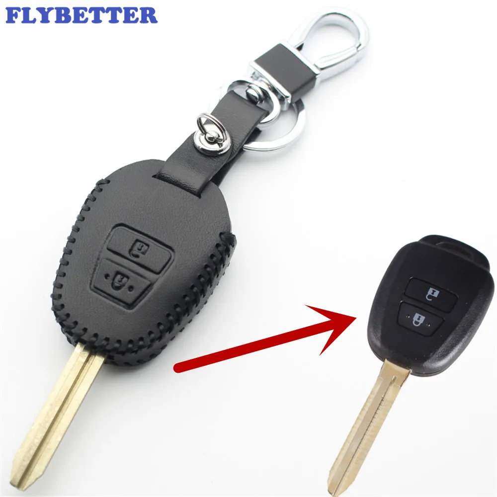 

FLYBETTER Genuine Leather 2Button Transponder Remote Key Case Cover For Toyota Innova/Fortuner/Vios/Wish/Prado Car Styling L369