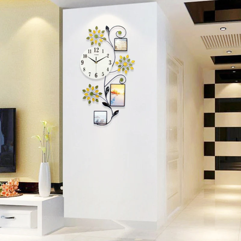 

Flower Wall Clock Modern Design Large Led 3D Digital Wall Clock Kitchen Bedroom Home Clock with Photo Frame Farmhouse Decor