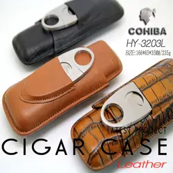 Cohiba Портативный подлинный кожаный портсигар 2 держатель трубки путешествия хьюмидор для сигар коробка w металлическая коробка для сигар