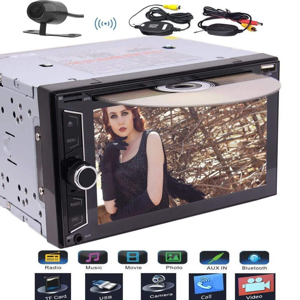 EinCar Аудио двойной Din Bluetooth DVD/CD/USB/SD AM/FM RDS автомобильный Радио стерео 6 2