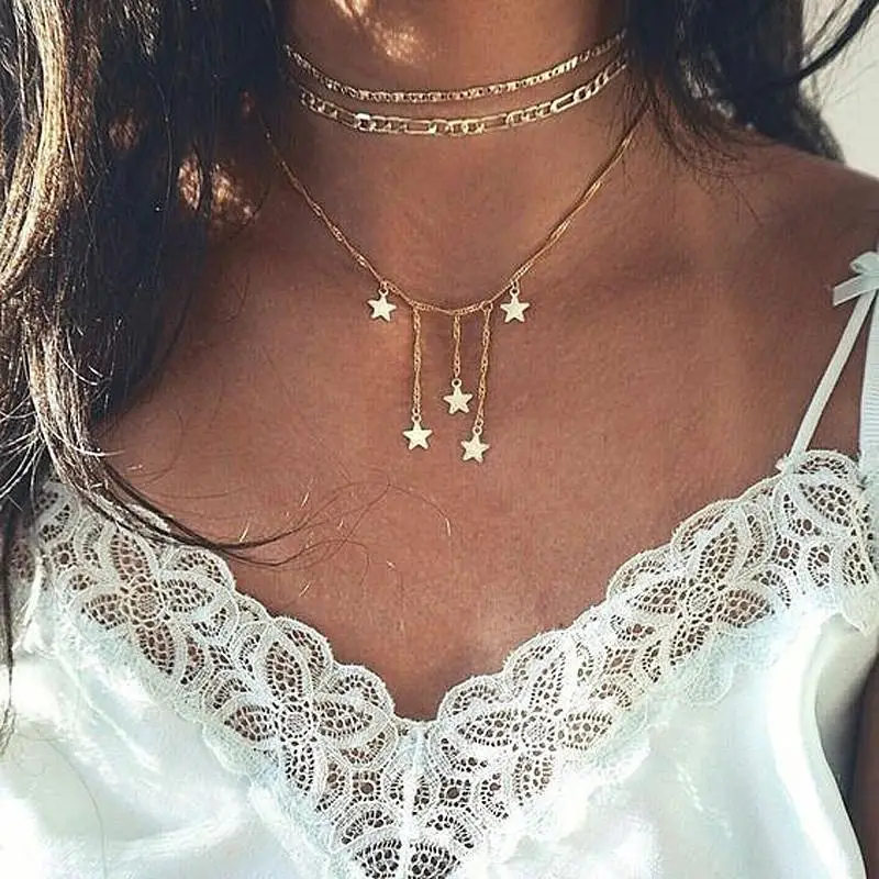

Fashion Ladies New Multi-layer Five-pointed Star Unique Style Necklace Combination Wild Sweater Chain Layered Jewelry Necklace