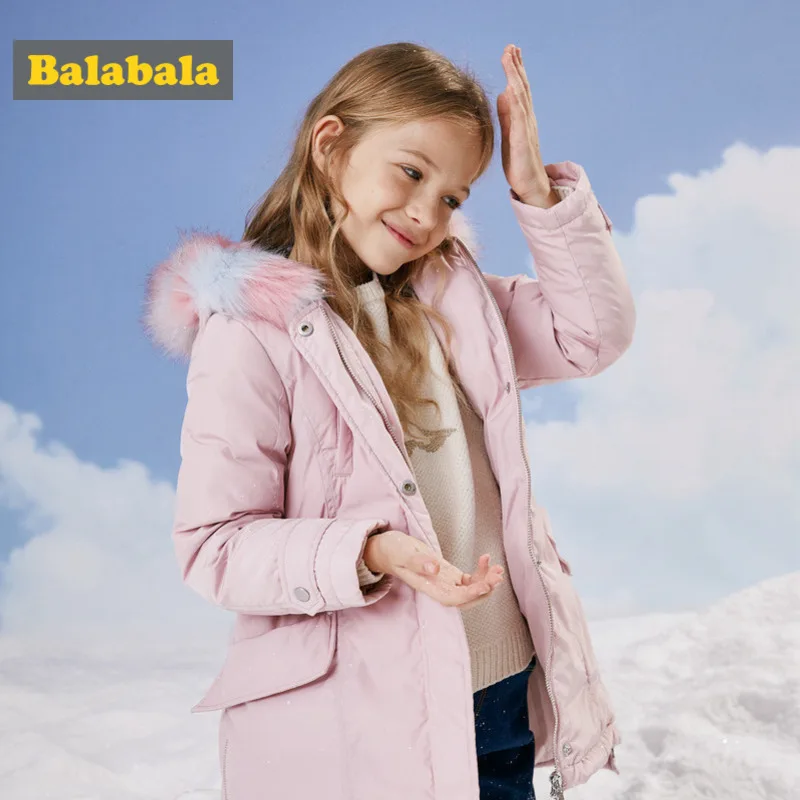 

Balabala Girls Long Frost-Free Jacket with Faux-Fur-Trimed Hood Teenage Girl Hooded Jacket with Drawstring at Waist with Pocket