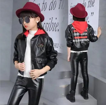 

New Baby Girls Clothes Long Sleeve Kids Jacket Fashion PU Leather Children Outwear Spring Coat Solid Girl Jackets 4-13years