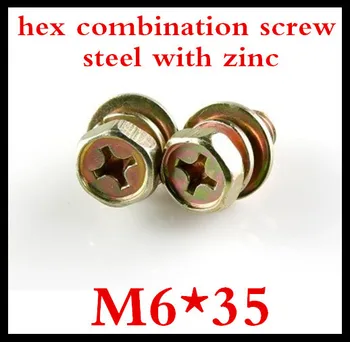

100pcs/lot High Quality M6*35 Steel With Zinc Phillips Hex Combination Screw With Washer