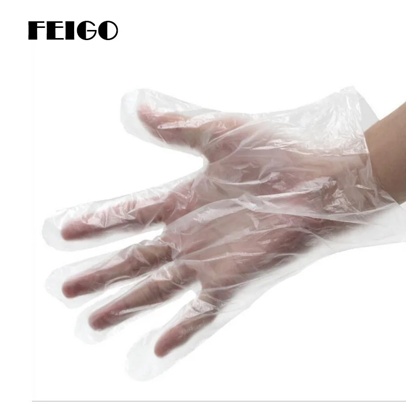 FEIGO Eco friendly Disposable Gloves 100Pcs Food Grade Plastic Gloves For Food Cleaning Health