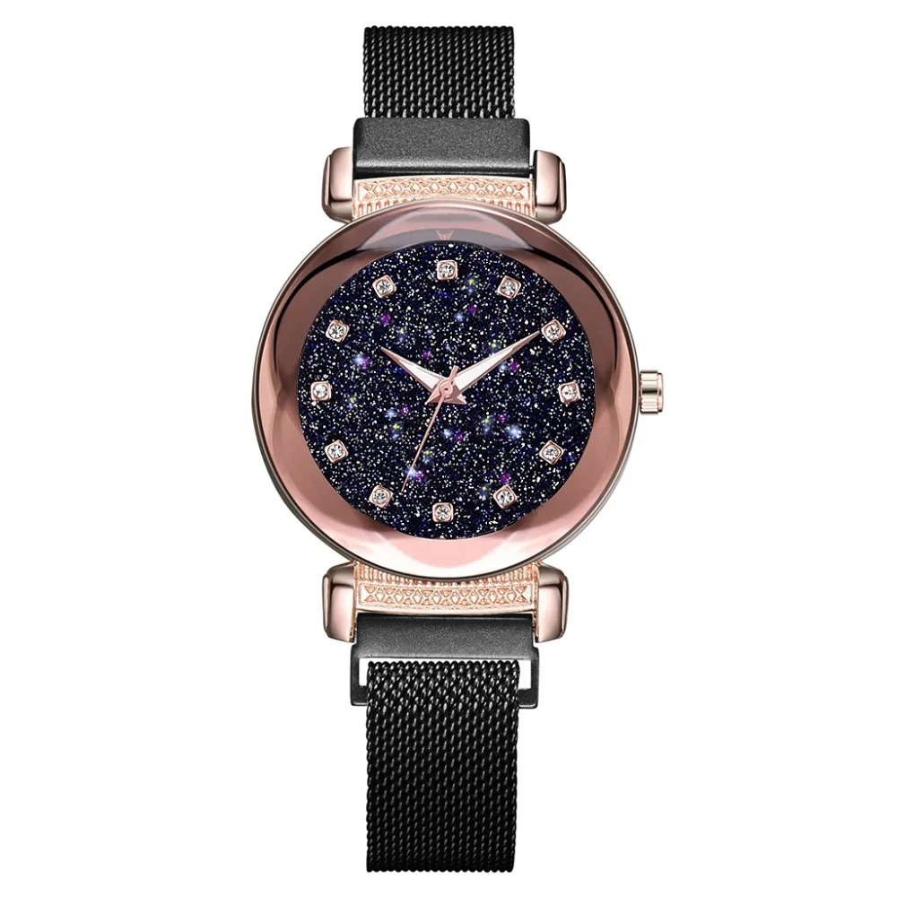 Роскошные часы для женщин модные с магнитным сетчатым ремешком звездное небо женские наручные часы со стразами Светящиеся женские кварцевые часы Reloj Mujer