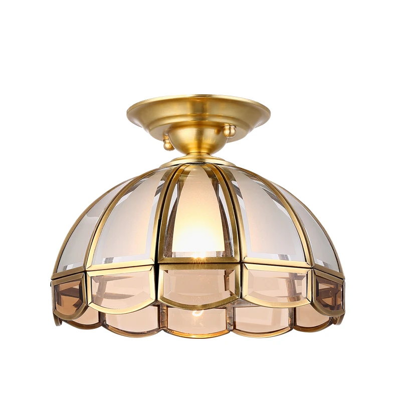 Modern Retro Glass Lampshade Ceiling Lamp European Vintage Copper Flush